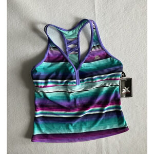 ZeroXposur Girls Sunrise Tankini Top in Pansy Size 14 Plus Multicolor Striped